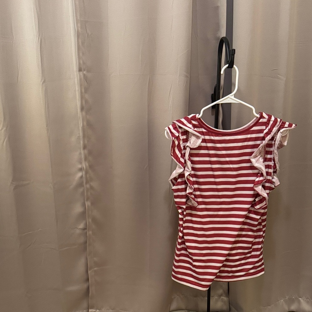 Striped Ruffle Sleeve Blouse - Red and White #2008
